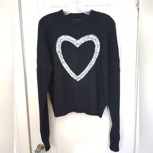 Wildfox Cashmere Heart Embroidered Gray Sweater